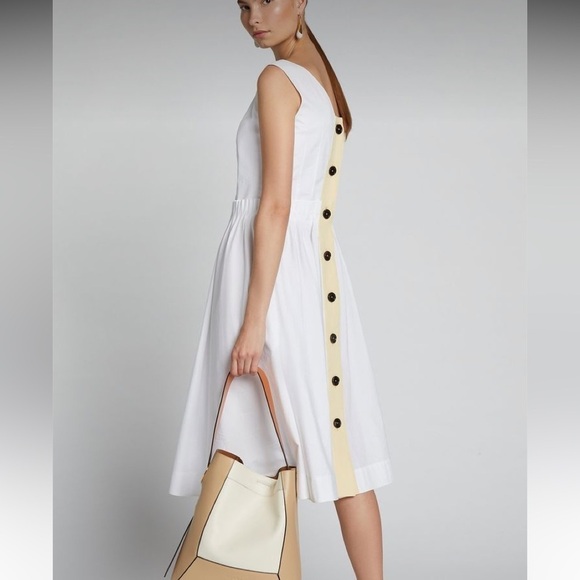 Marni Women’s Button Back A-Line Dress Orange Size 42 Gathered Waist Midi Dress - Picture 1 of 11